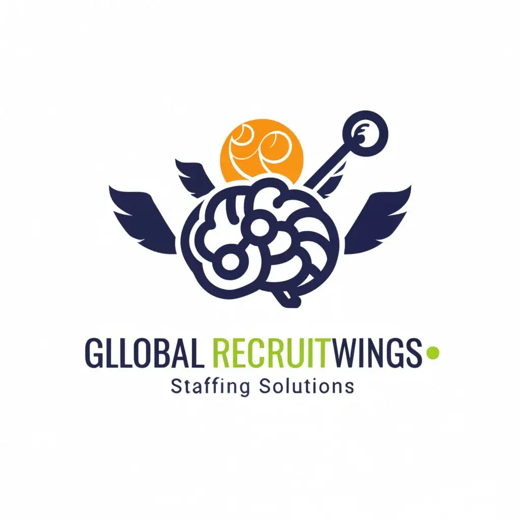 a logo design,with the text "Global Recruitwings", main symbol:brain, Staffing solution, Global, CV, Magnifier glass,wings,Minimalistic,clear background
