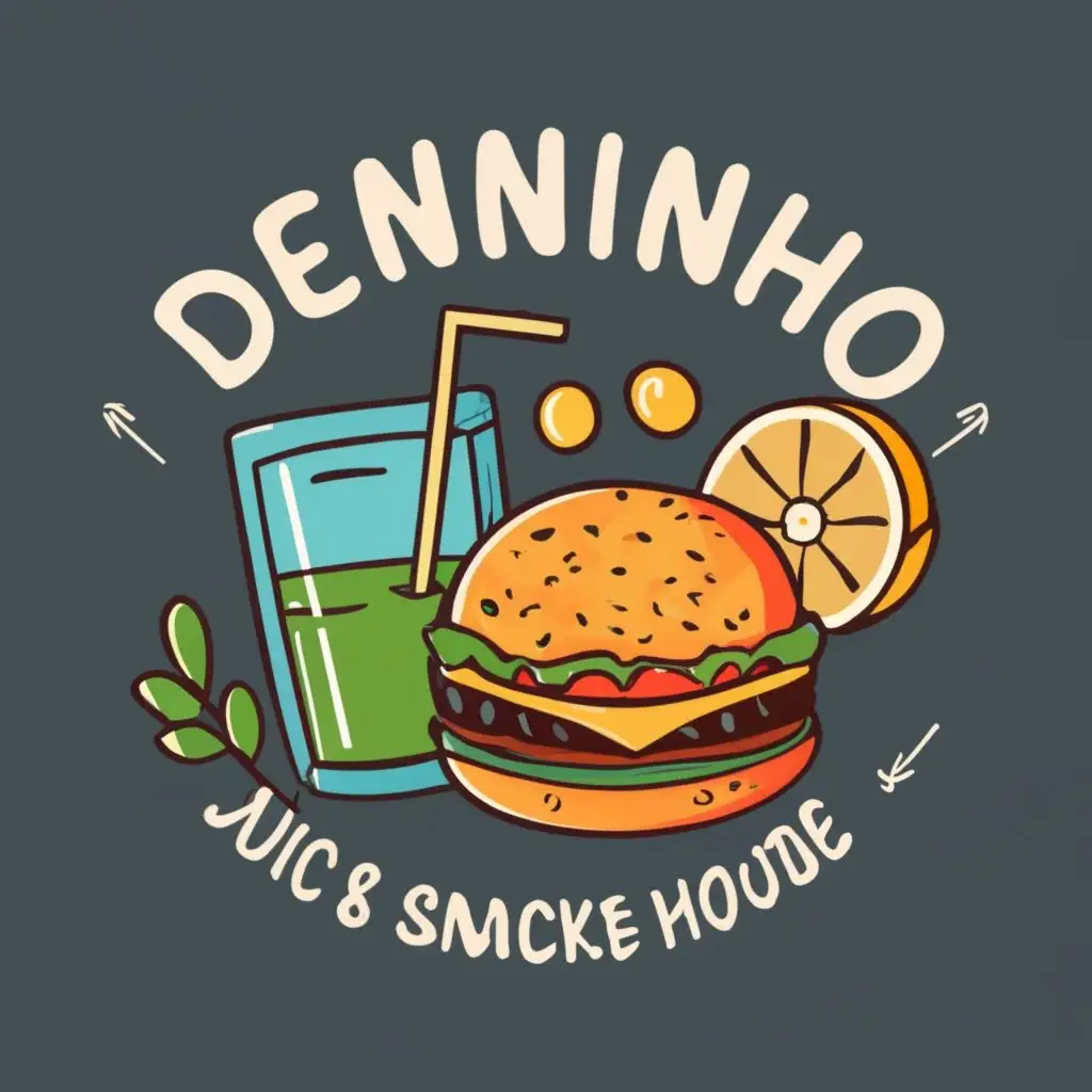 logo, Juice handmade and hamburger, with the text "Denninho Juice and Snacks House", typography, be used in Restaurant industry