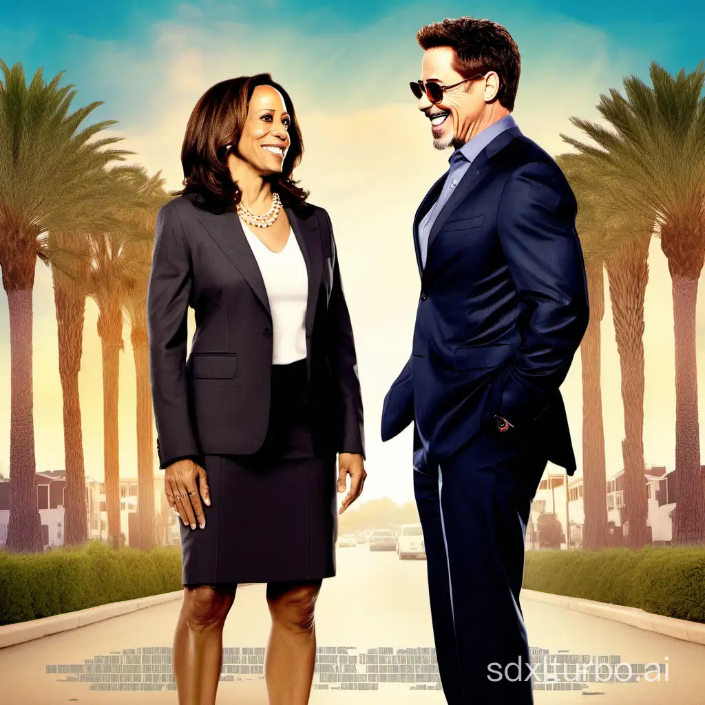Kamala Harris and Robert Downey Jr. Romcom movie poster