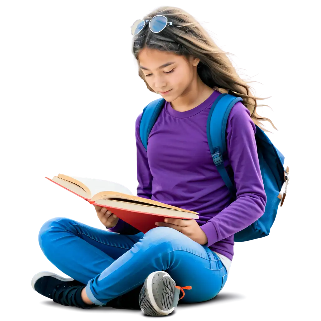 A female Middle School student reading a book