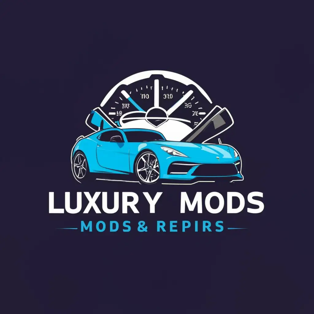 a logo design,with the text "Luxury Mods & Repairs", main symbol:luxury cars with gauge,Moderate,be used in Automotive industry,clear background