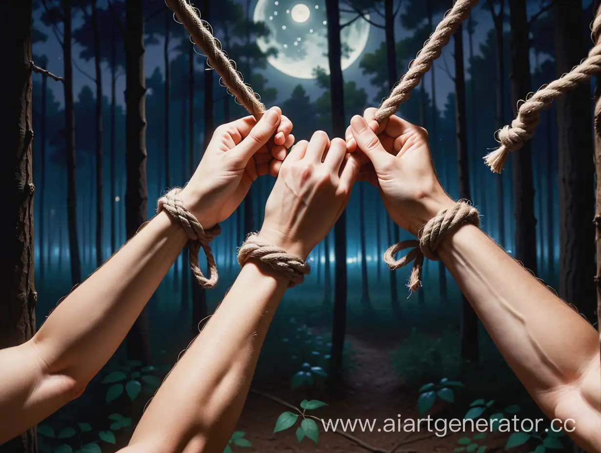 Hands-Tied-at-Night-in-the-Forest-20th-Century-Surreal-Captivity