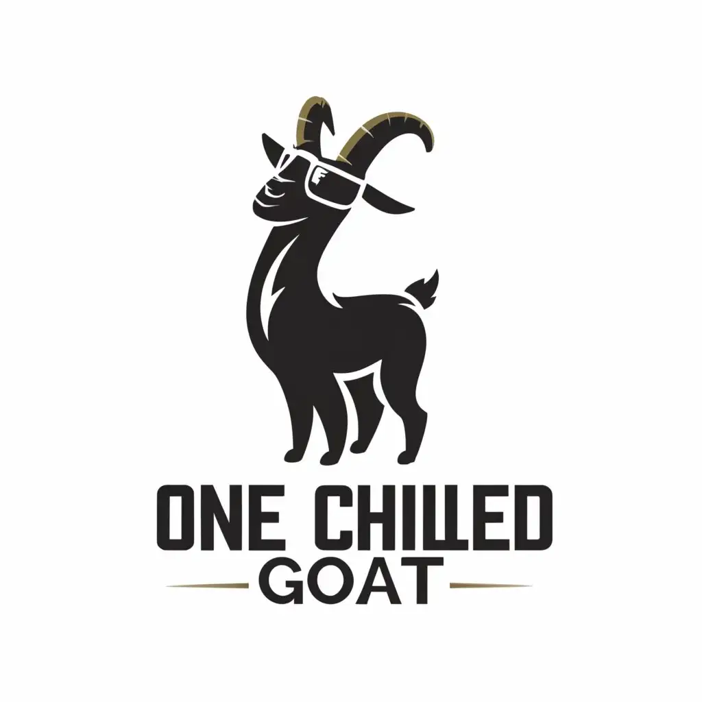 a logo design,with the text "'One Chilled Goat'", main symbol:black goat standing in pose / wearing sunglasses,Moderate,clear background