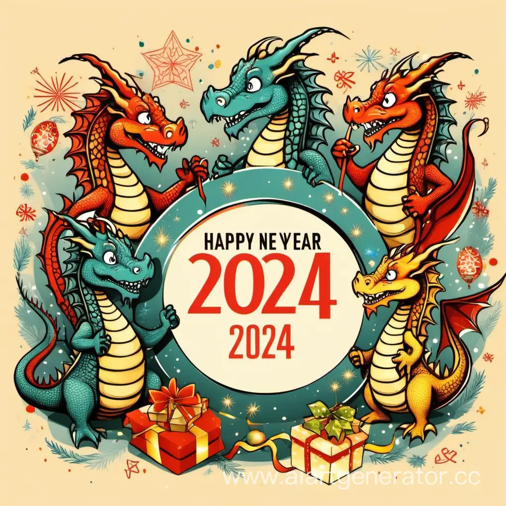 С наступающим новым годом 2024, добавить дрокончиков и текст поздравления на русском 