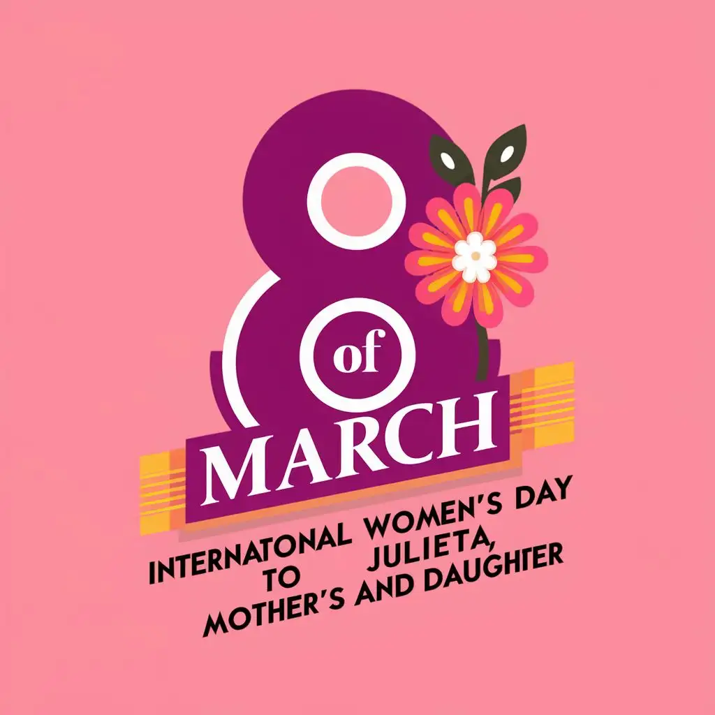 logo, 8 of March with Colour punk flower, with the text "International Women's Day to Julietta, Mother's and daughter", typography