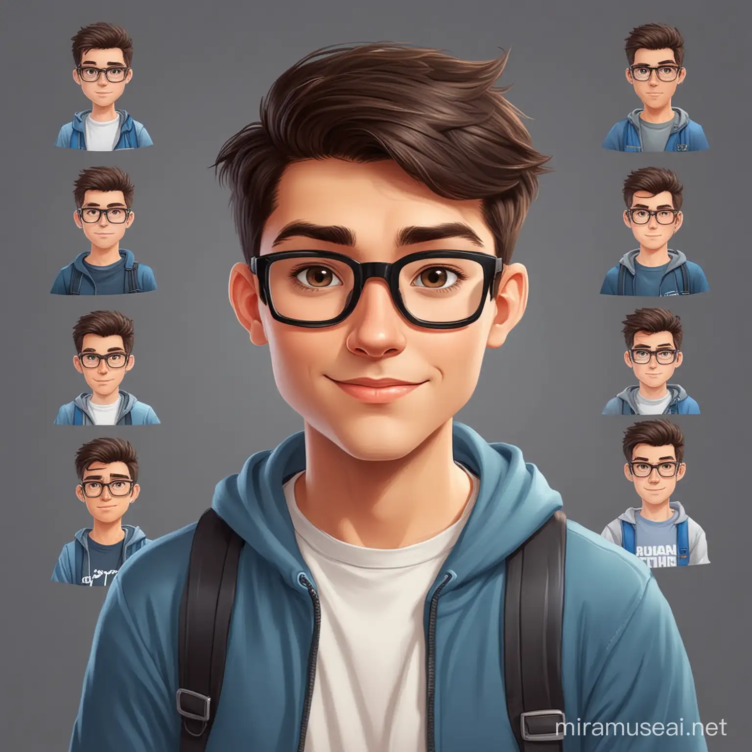 Cartoon Programmer Student Avatar with Coding Elements