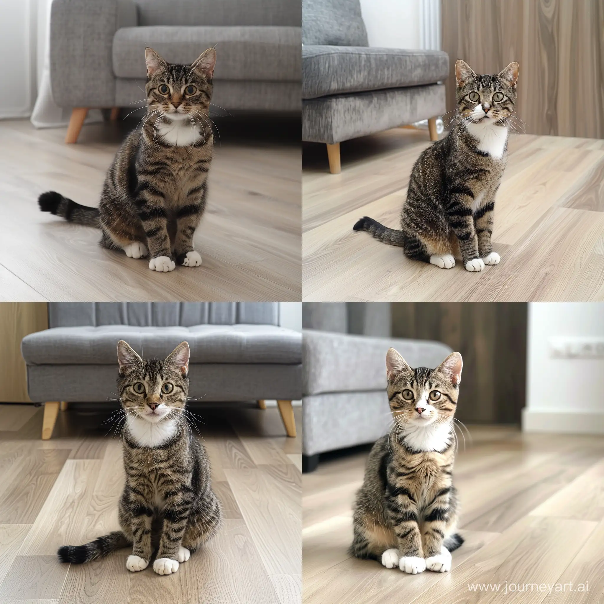 Adorable-EightMonthOld-Tabby-Cat-on-Light-Wooden-Floor