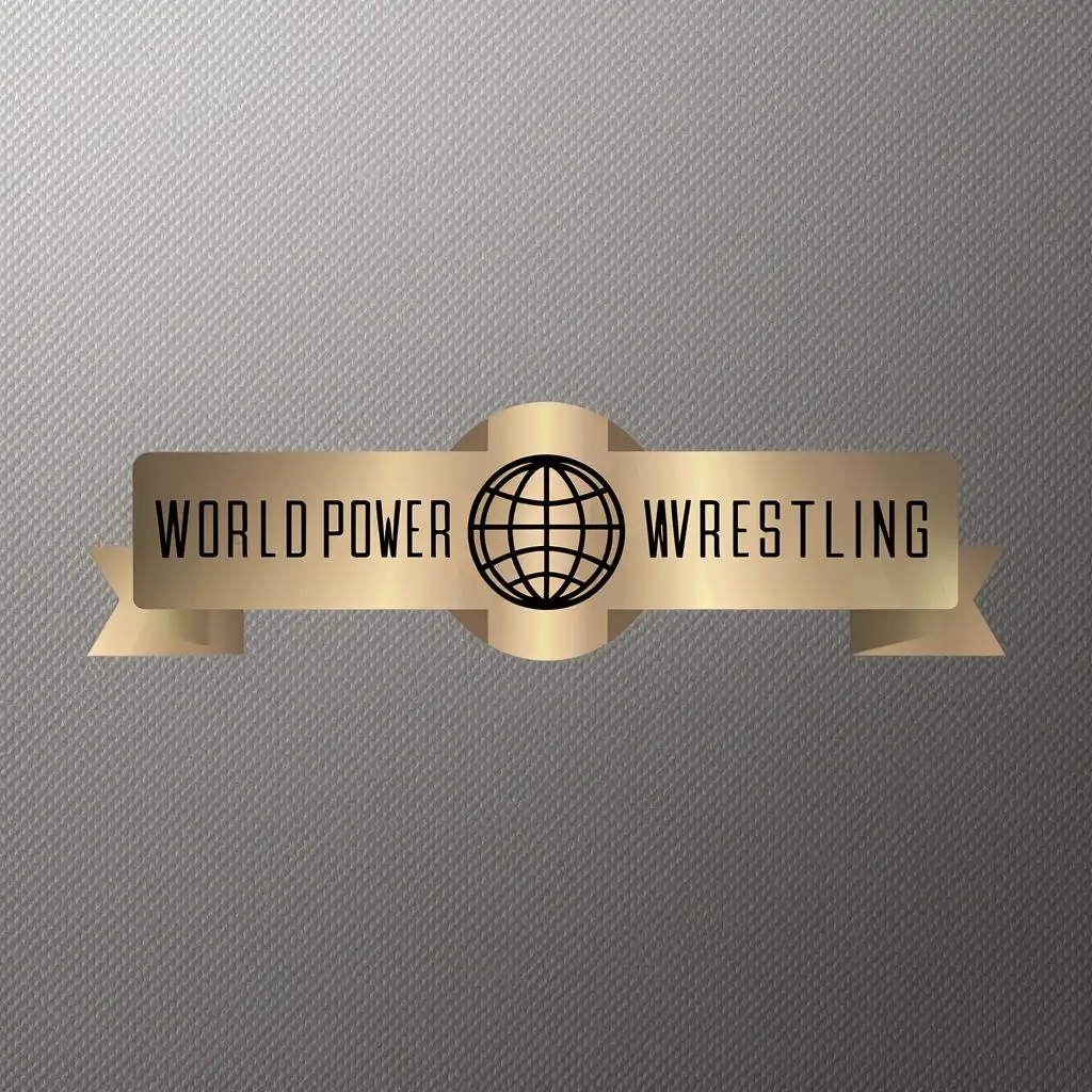 logo, A gold Banner with the logo name and a globe logo in the middle, something modern looking and elegant on a transparent backround, with the text "World Power Wrestling", typography, be used in Sports Fitness industry