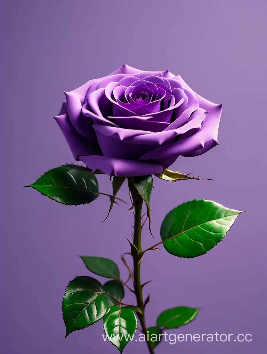 Vibrant-8K-HD-Purple-Rose-with-Lush-Green-Leaves-on-Light-Purple-Background