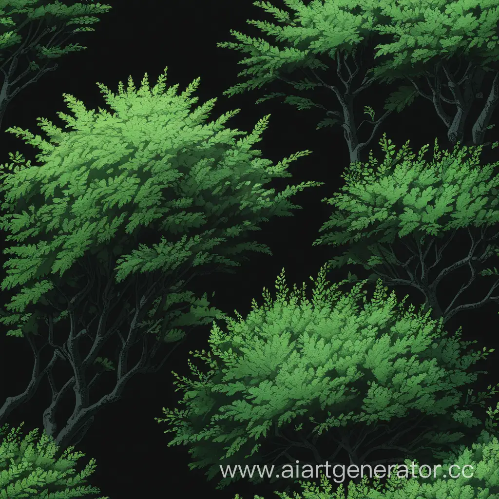GhibliInspired-Green-Bushes-on-a-Mysterious-Black-Canvas