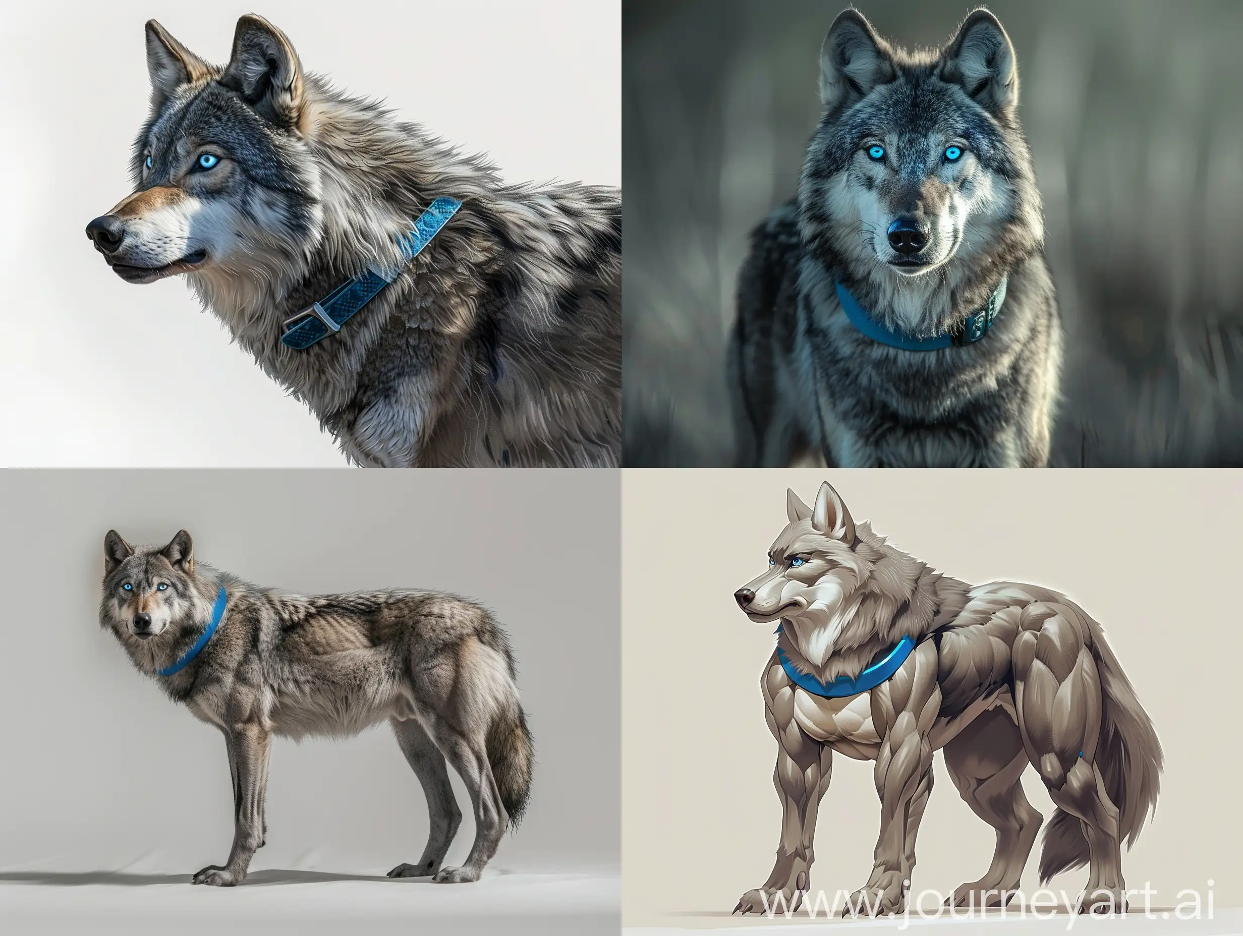 Elegant-Gray-Wolf-with-Blue-Collar-Standing-Confidently