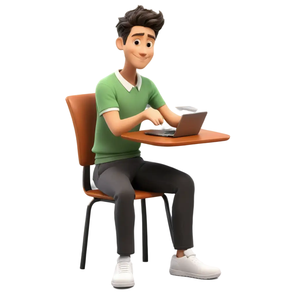 Cartoon-Man-Taking-a-Seat-at-Table-with-Various-Items-Vibrant-PNG-Image