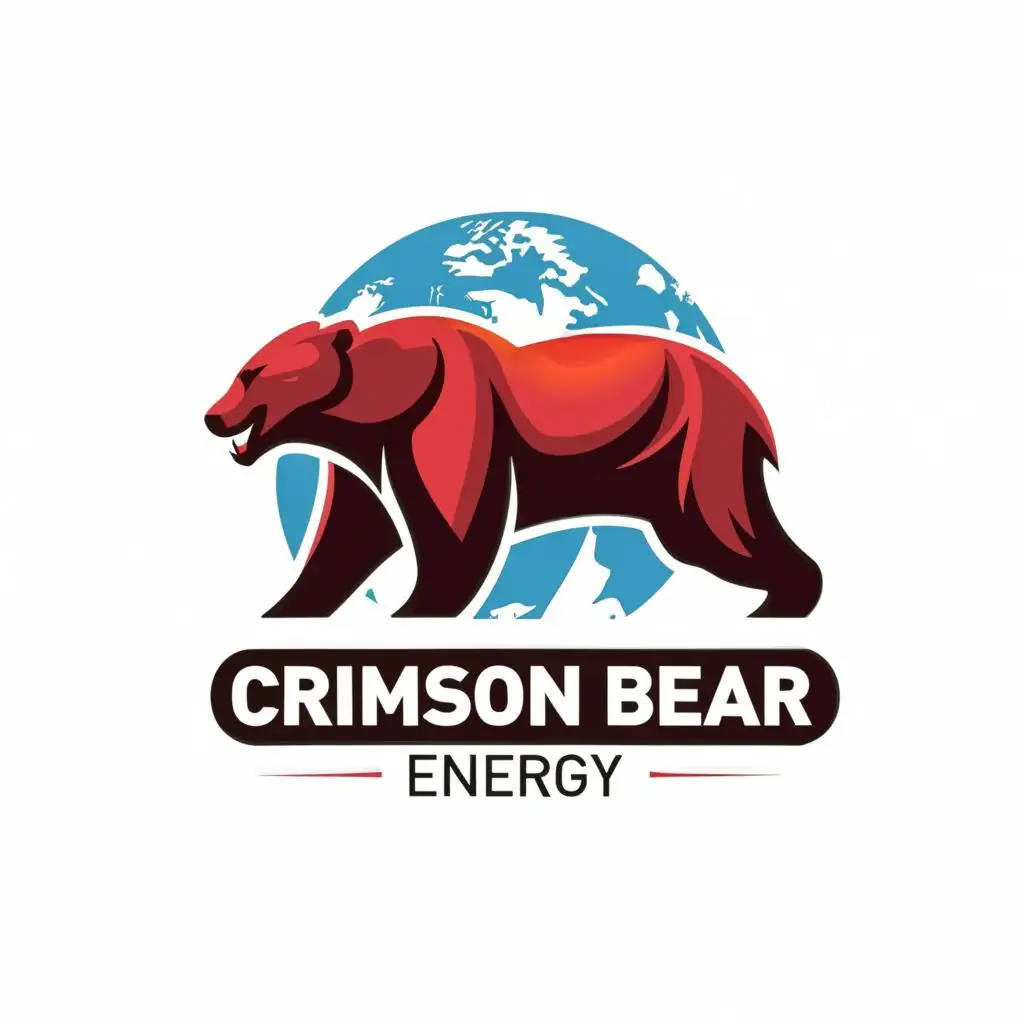 logo, a crimson red bear, Ursa Major, inside Earth, with the text "Crimson Bear Energy", typography, be used in oil and gas industry