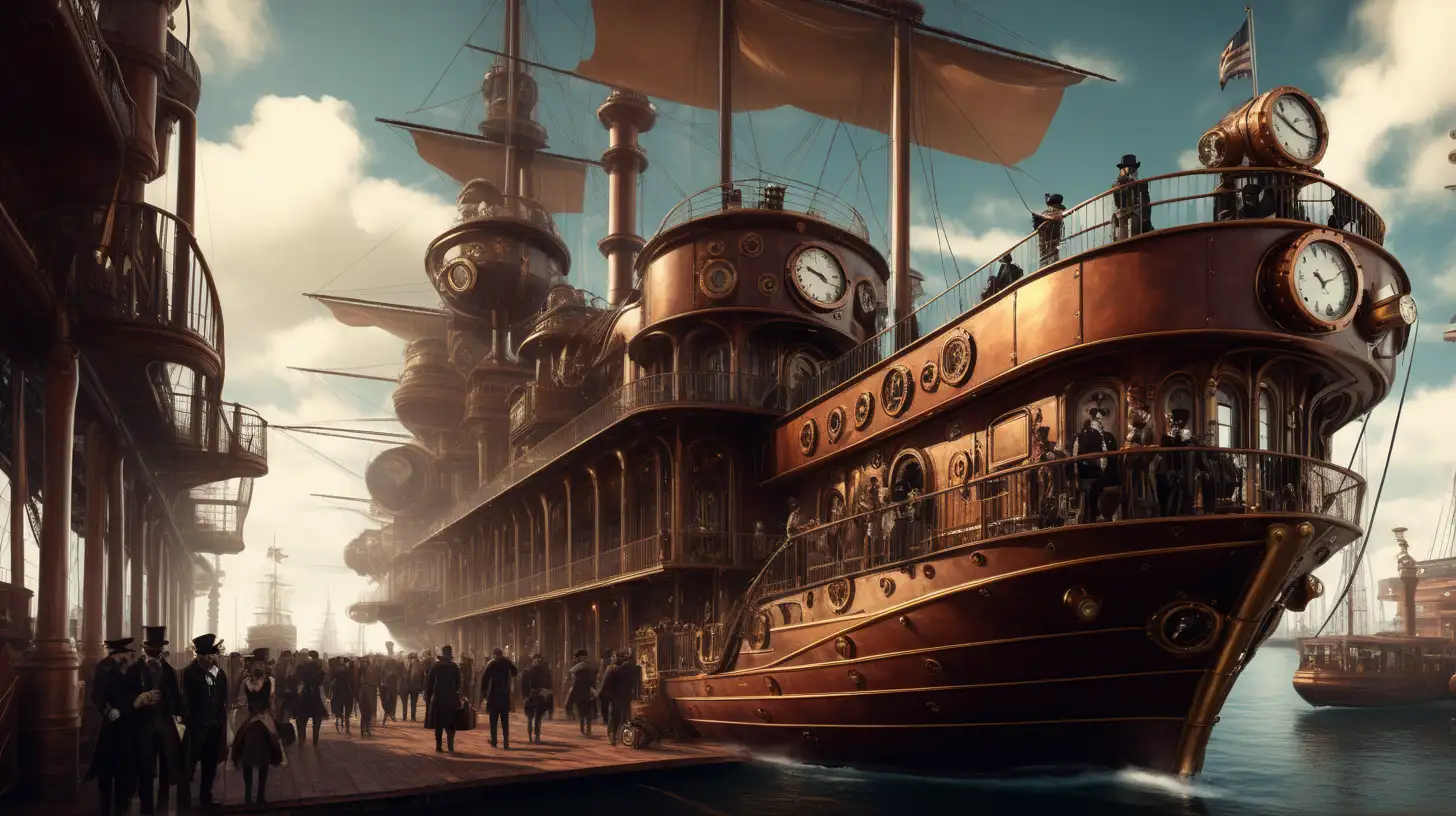 Steampunk Ship Port with Passengers VictorianInspired Maritime Adventure