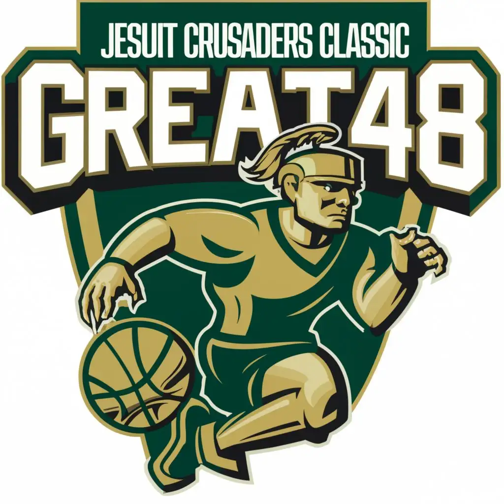 logo, JESUIT Crusaders Classic 2025, Basketball, Green, Gold, with the text "Great48 ", typography, be used in Sports Fitness industry