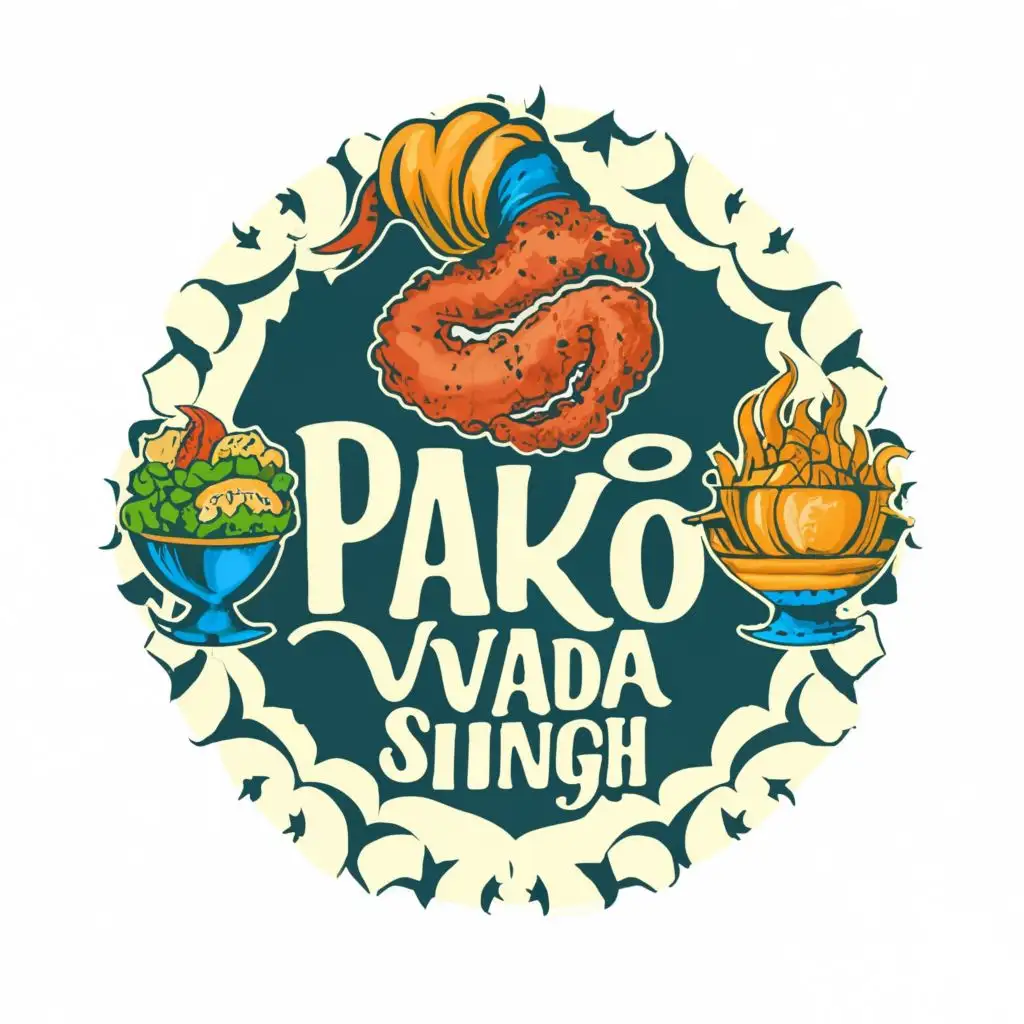 logo, Turban and pakora, with the text "Pako-vada-singh", typography, be used in Restaurant industry