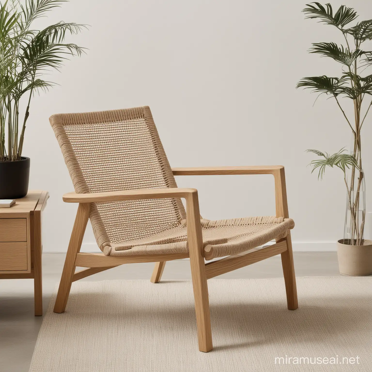 Elegant Ergonomic Solid Oak Lounge Chair with Danish Paper Cord Seat