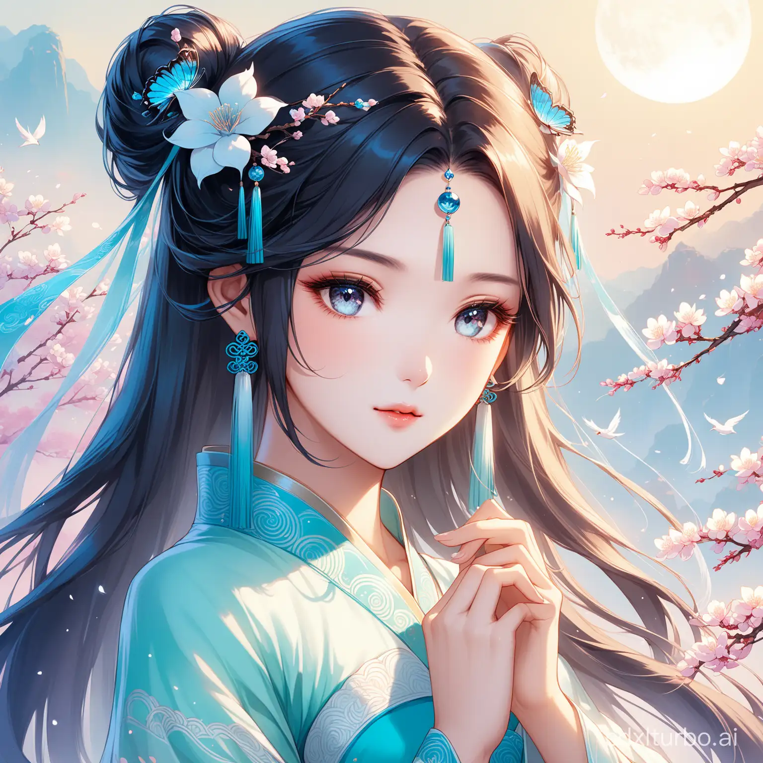 The cool and beautiful Chinese goddess with great love looks very ethereal.
