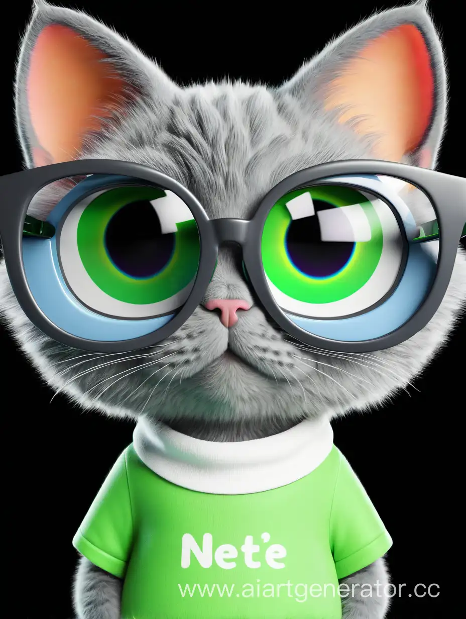 Adorable-3D-Gray-Kitten-in-Colorful-Shirt-and-Glasses