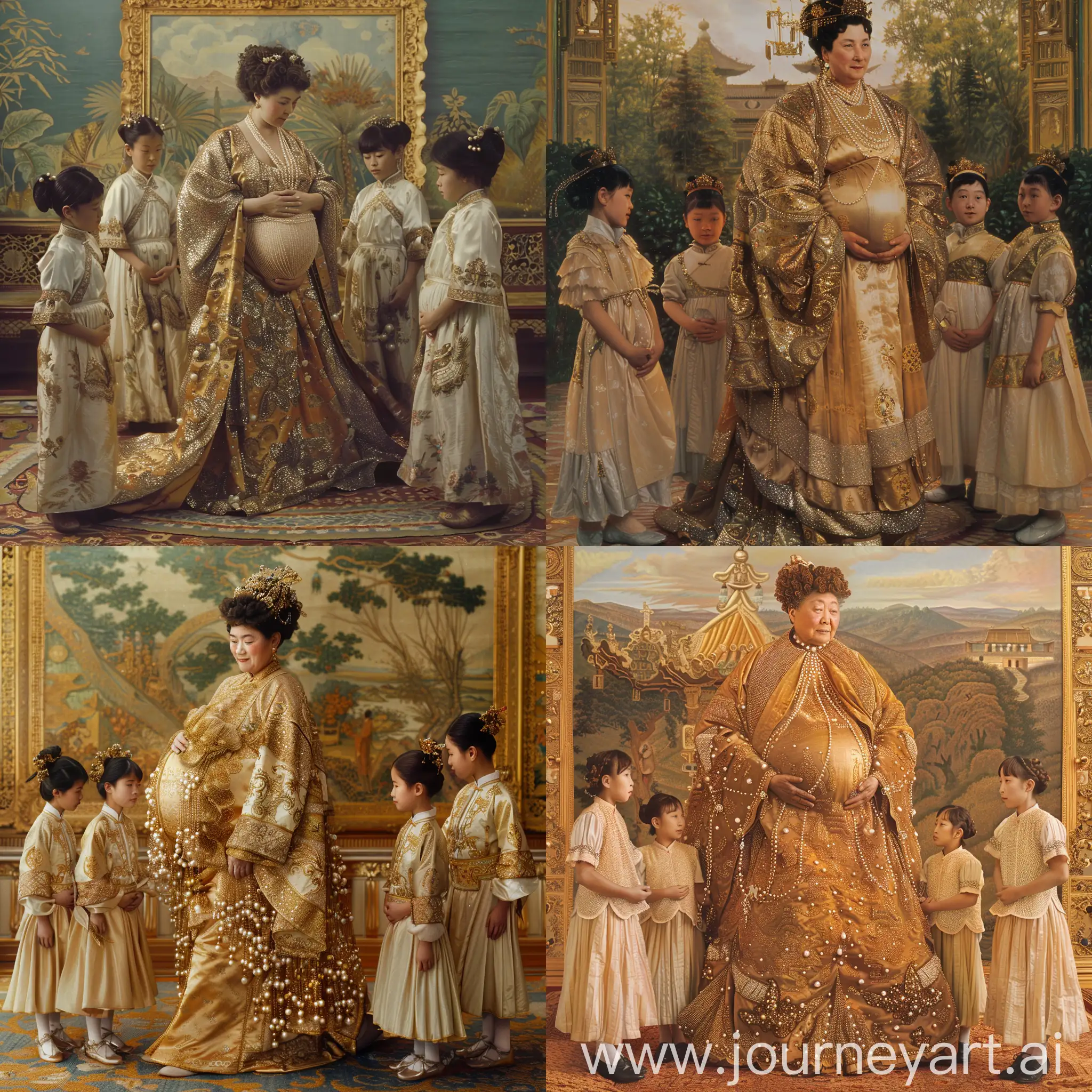 Pregnant-Empress-Dowager-Cixi-in-Opulent-Silk-Robe-with-Attentive-Maids