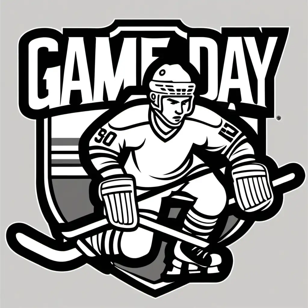 Intense Game Day Action Hockey Player with Striking Thick Outline
