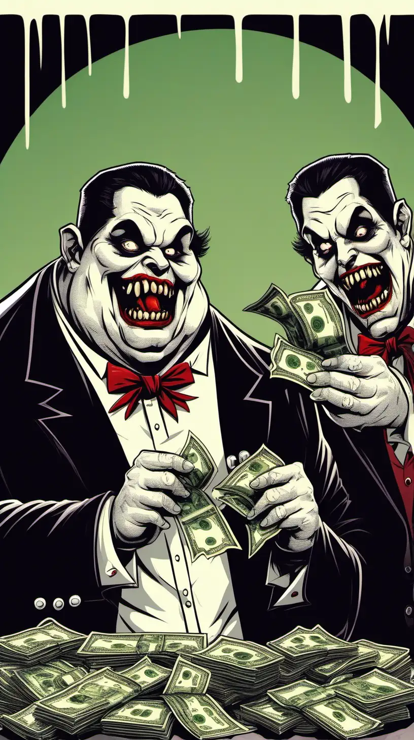 Fat, ugly vampire men consuming and eating money.