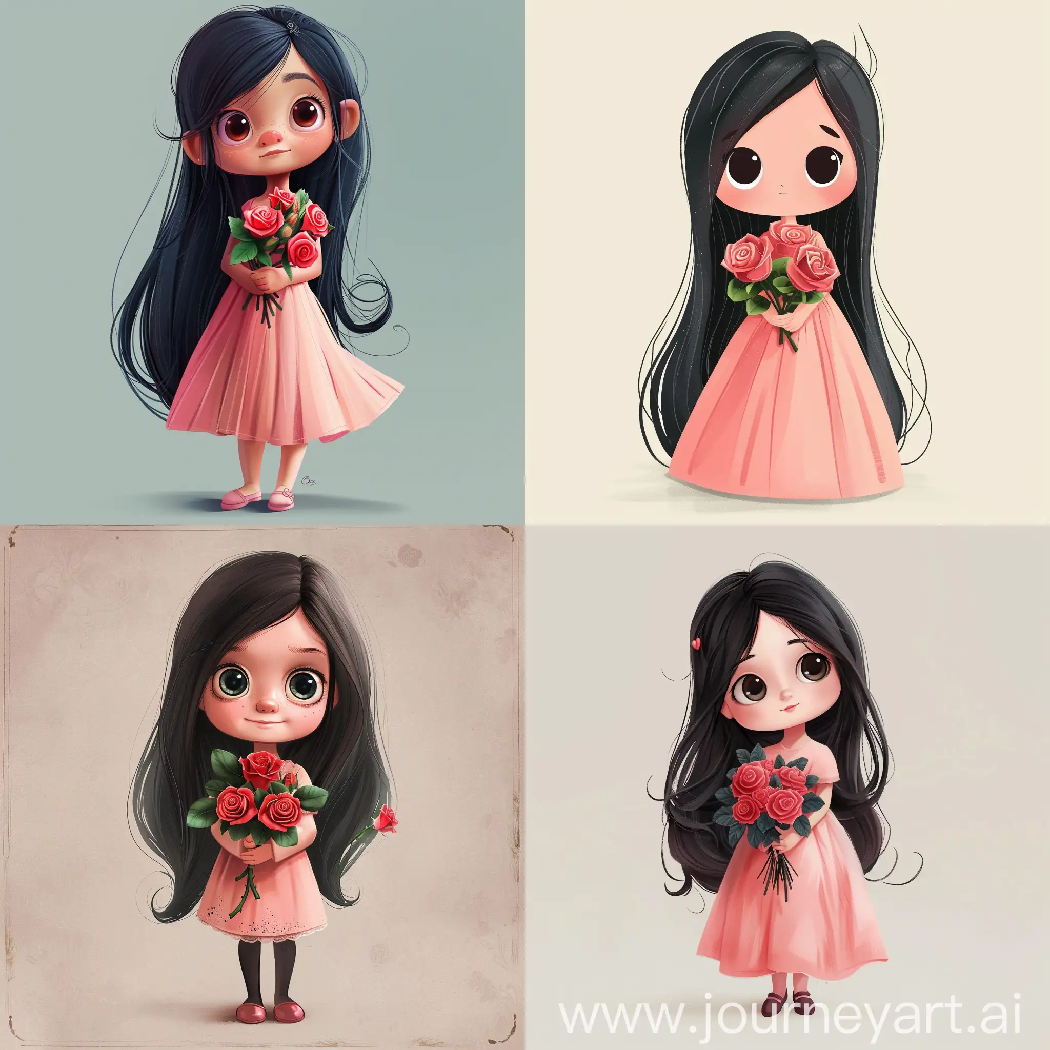 Charming-Little-Girl-Holding-Roses-in-Pink-Dress
