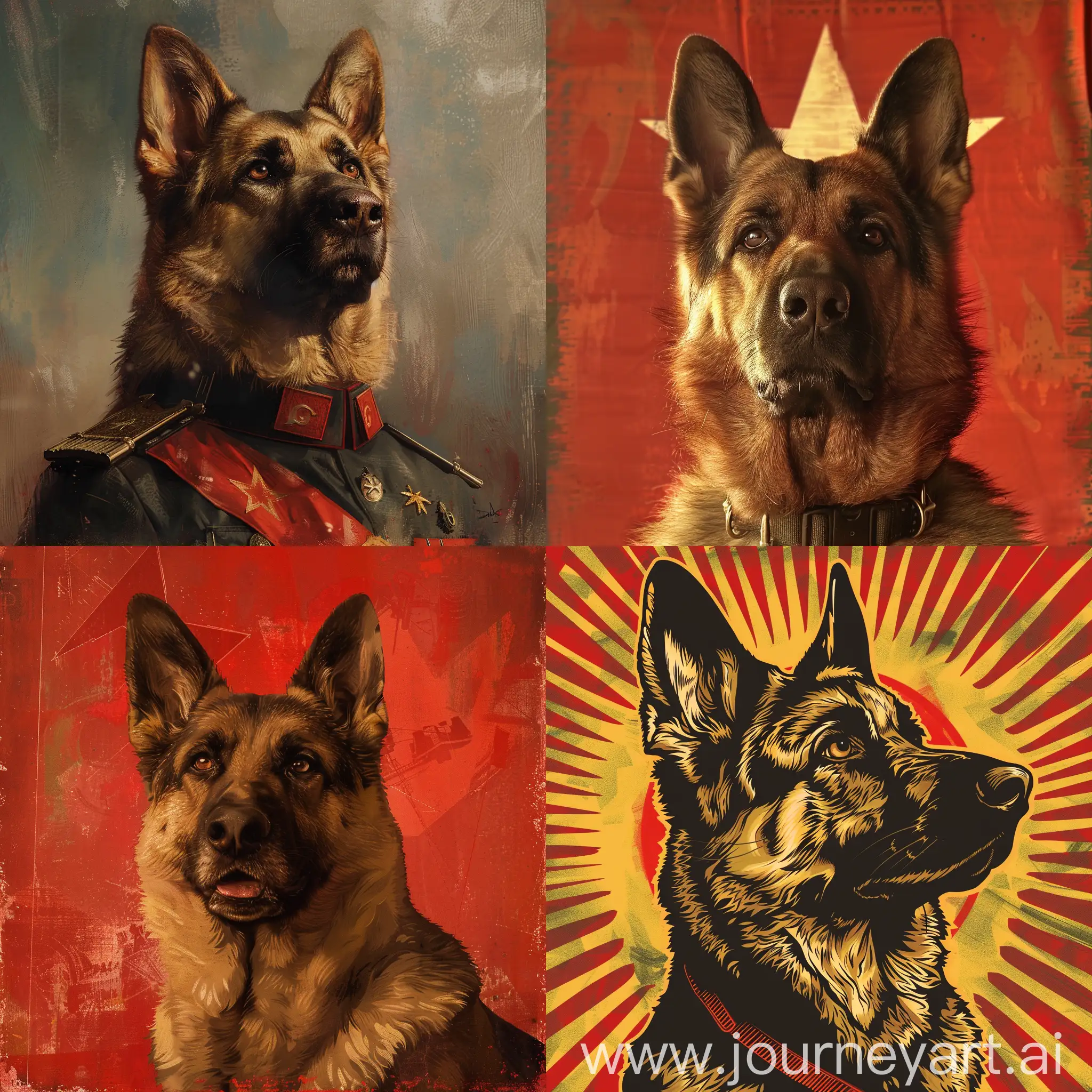 Communist-German-Shepherd-Dog-Holding-Red-Banner