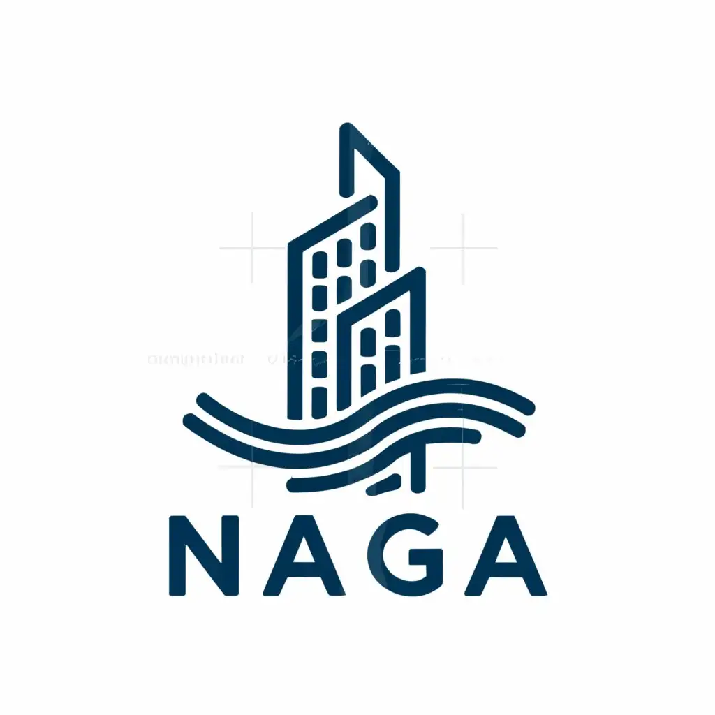 a logo design,with the text "naga", main symbol:high rise building and river,Moderate,clear background