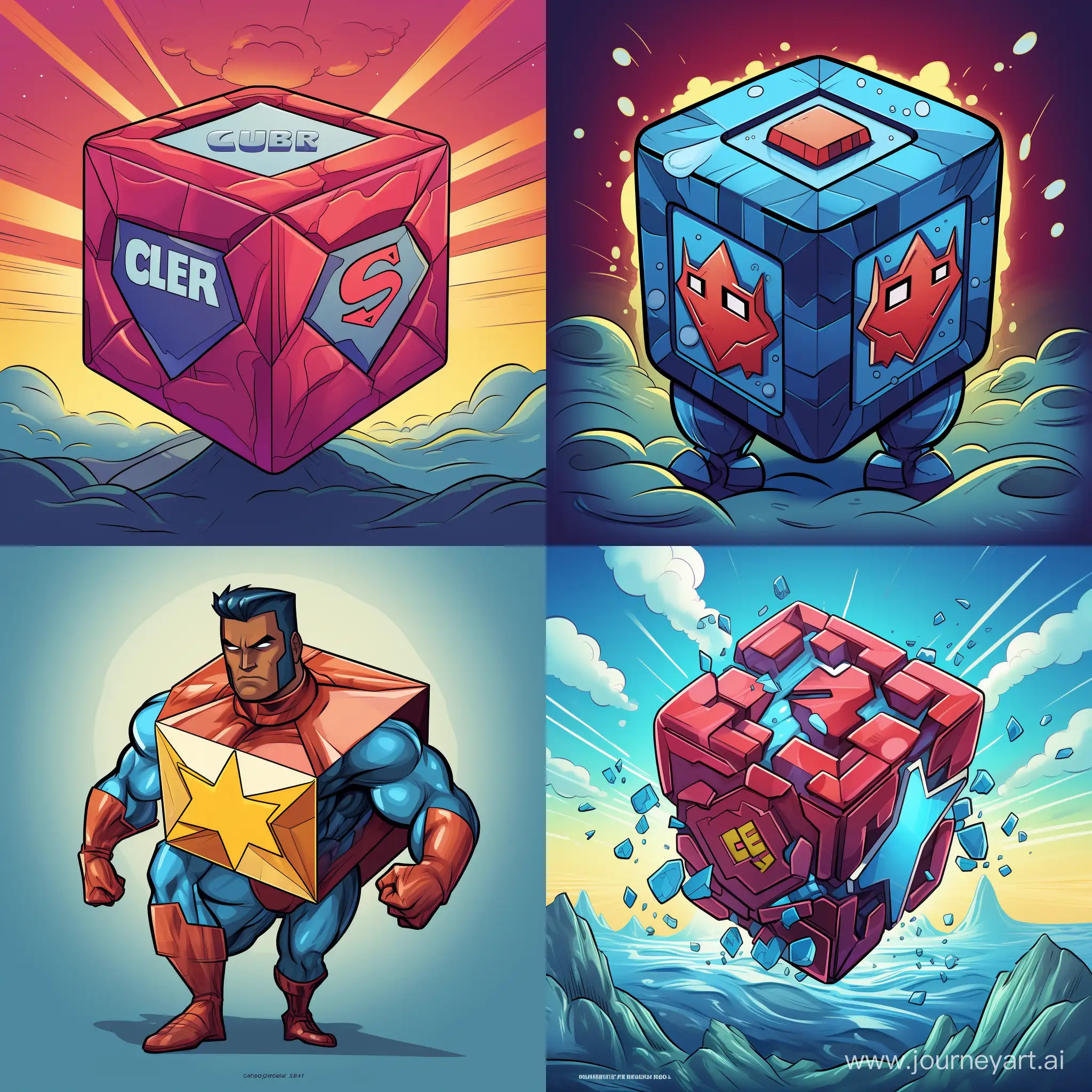 Illustration of a cube called Cuber that is a super heroe