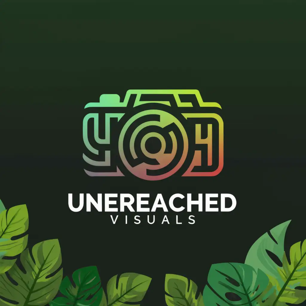 a logo design,with the text "Unreached Visuals", main symbol:Back of camera screen with Amazon jungle foliage and river in focus. Dark background.,Moderate,be used in Travel industry,clear background