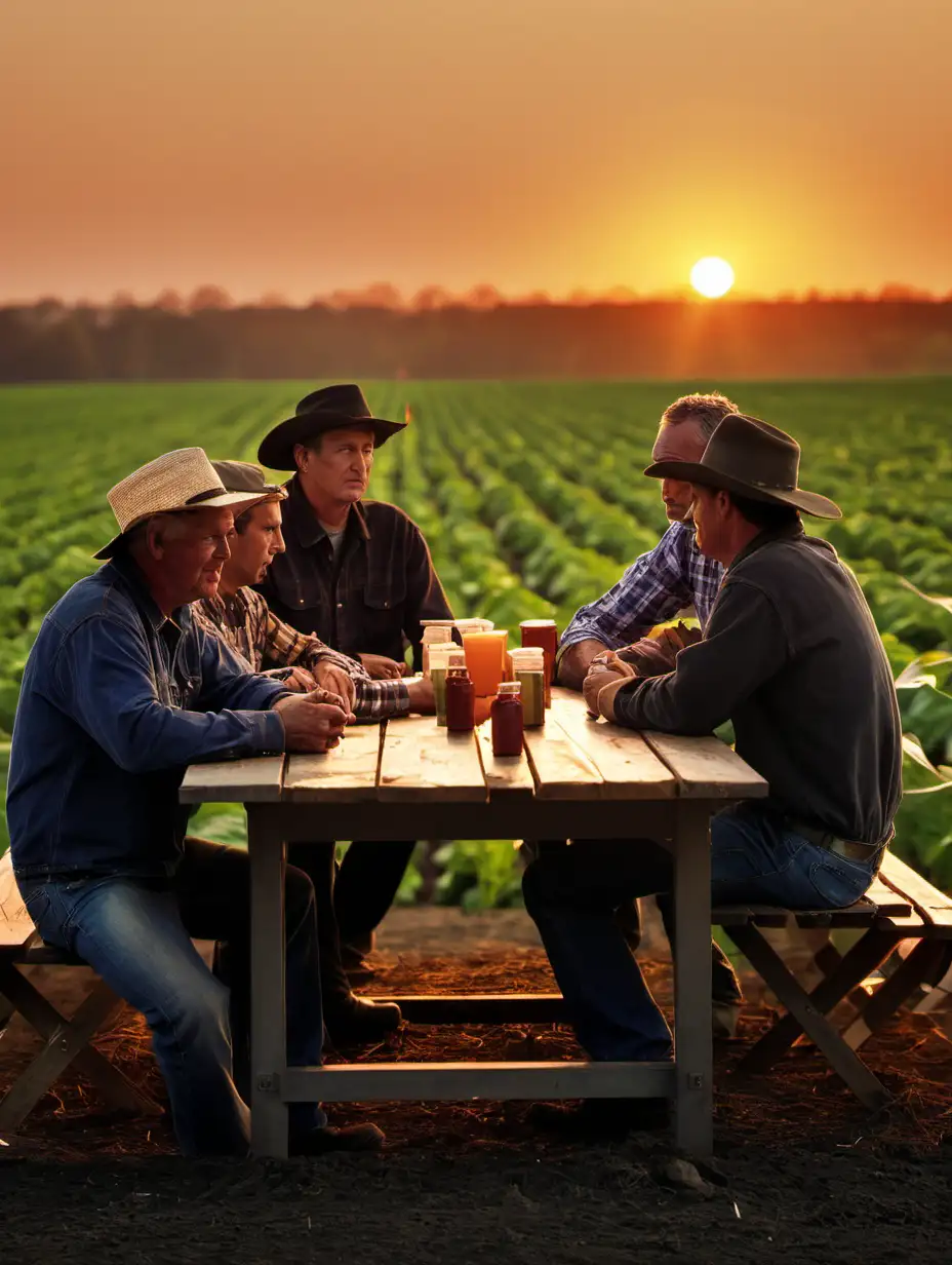Rural Gathering Farmers Sunset Table Chat
