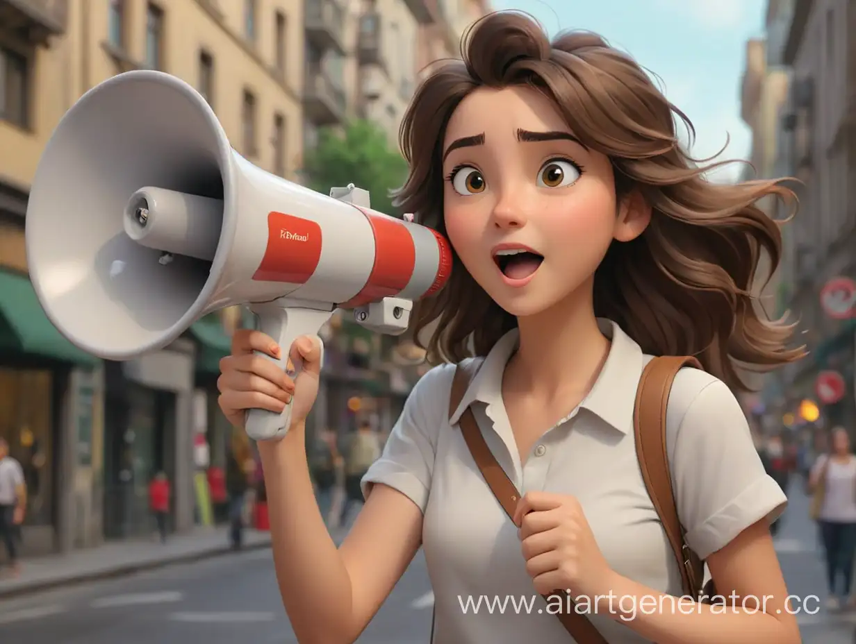 Cheerful-Girl-with-Megaphone-Searching-in-the-City-Realistic-Animation