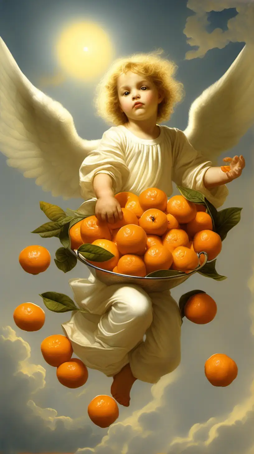 Whimsical Angel Amidst Tangerine Skies