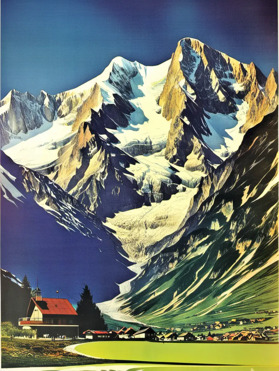 Vintage Mont Blanc Poster from the 1970s Majestic Alpine Beauty