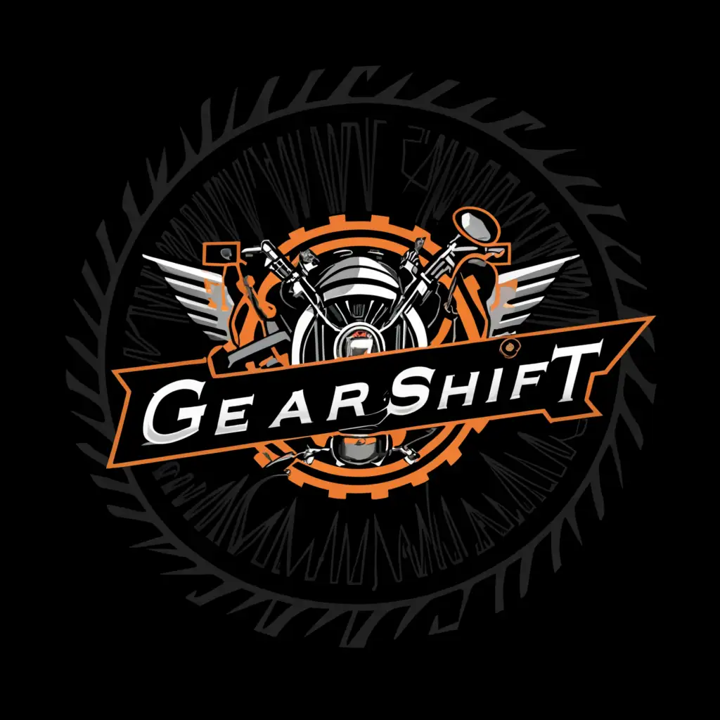 a logo design,with the text 'ongearshift', main symbol:motorcycle, motorcycle gear,complex, include a moto, clear background