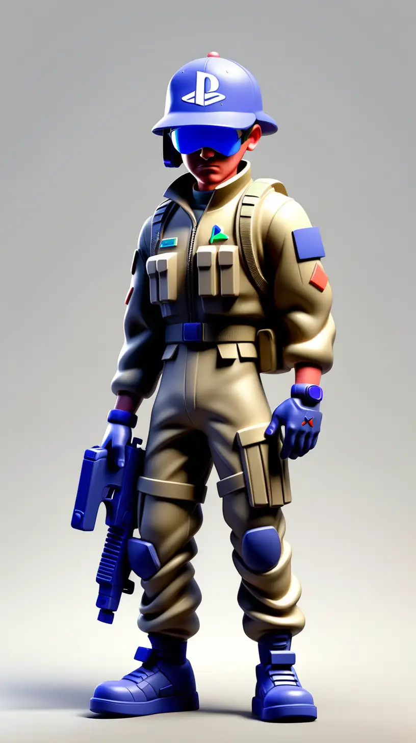 full body 3D playstation logo soldier with clear background