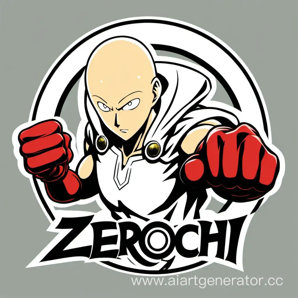 Лого Zerochi по центру, персонаж Saitama из One Punch man, без светлых тонов