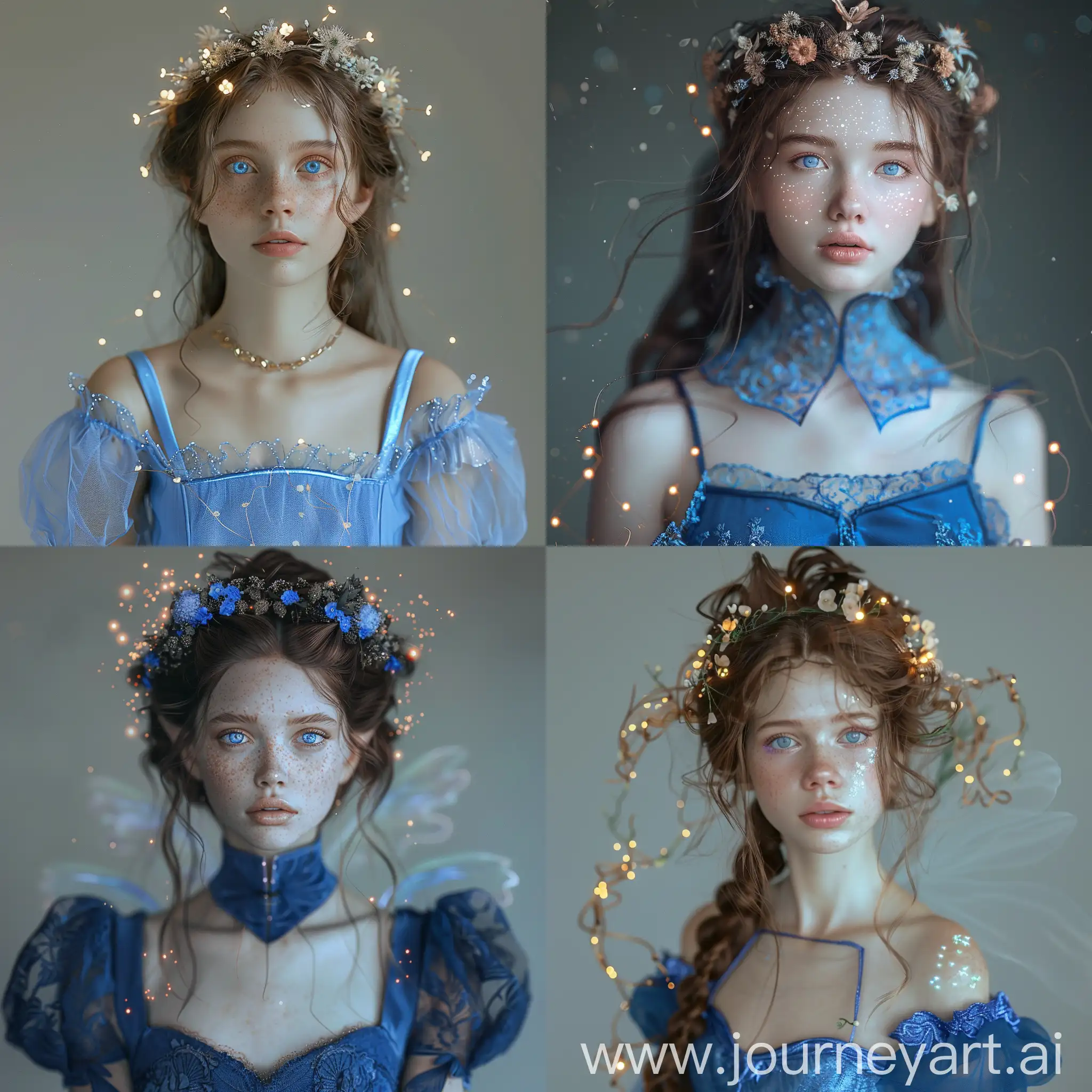 Enchanting-Fairy-Woman-with-Glowing-Flower-Crown-in-Blue-Gown