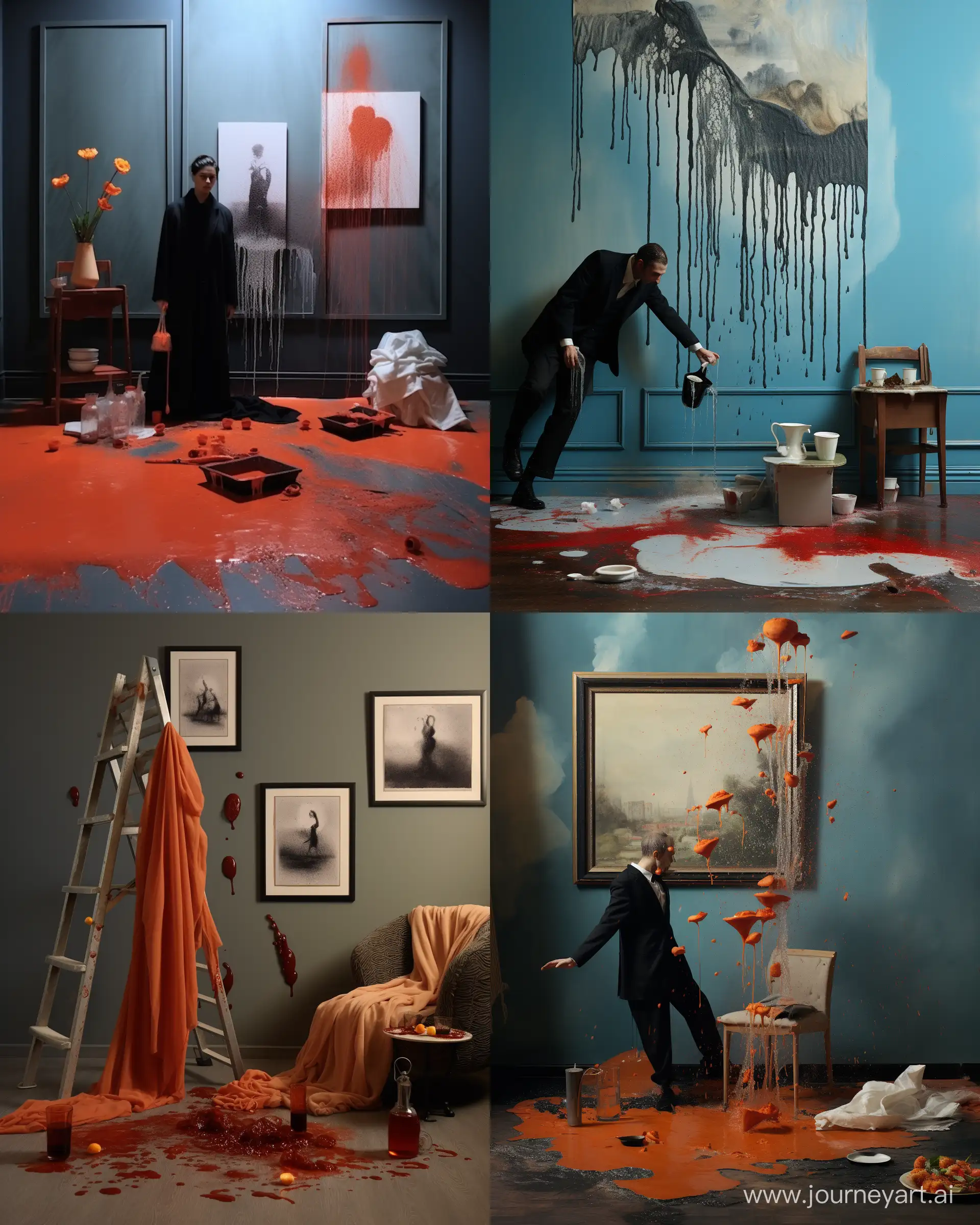 staged photography in style of Francis Bacon, Installation Art, absurd art --ar 4:5