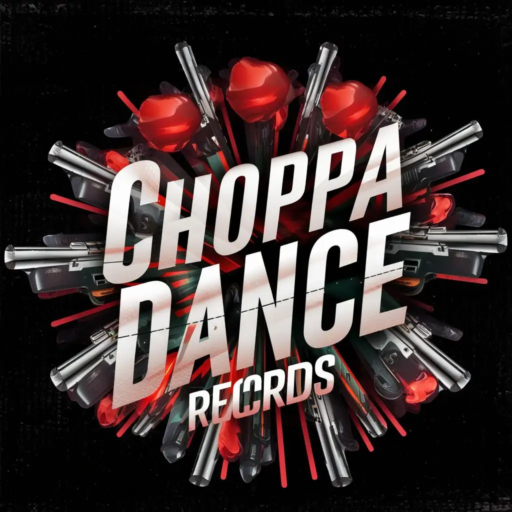 logo, Guns shooting, with the text "Choppa dance records.", typography