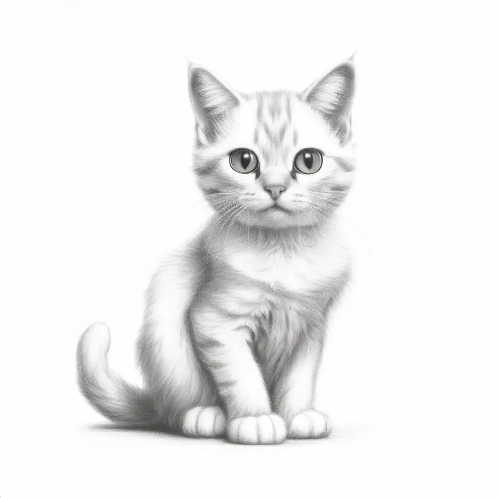 Simple Black and White Cat Sketch with White Eyes