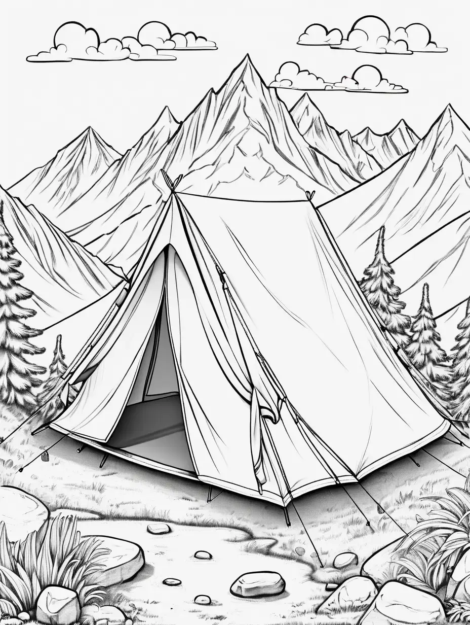 TENT ON MOUNTAIN FOR COLOURING BOOK