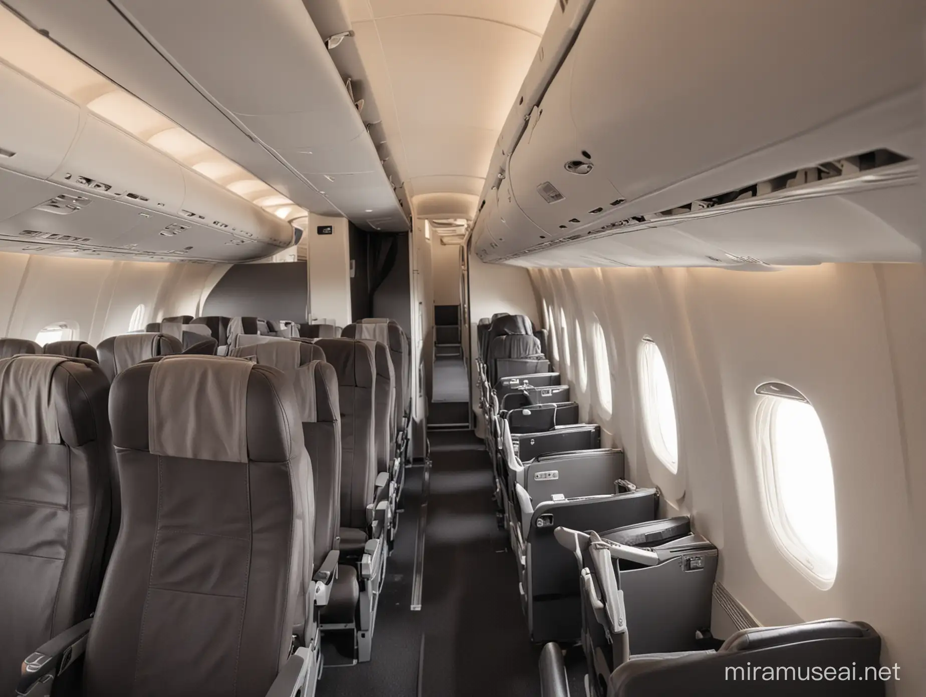 Interior of Airplane with Seats Modern Commercial Aircraft Cabin