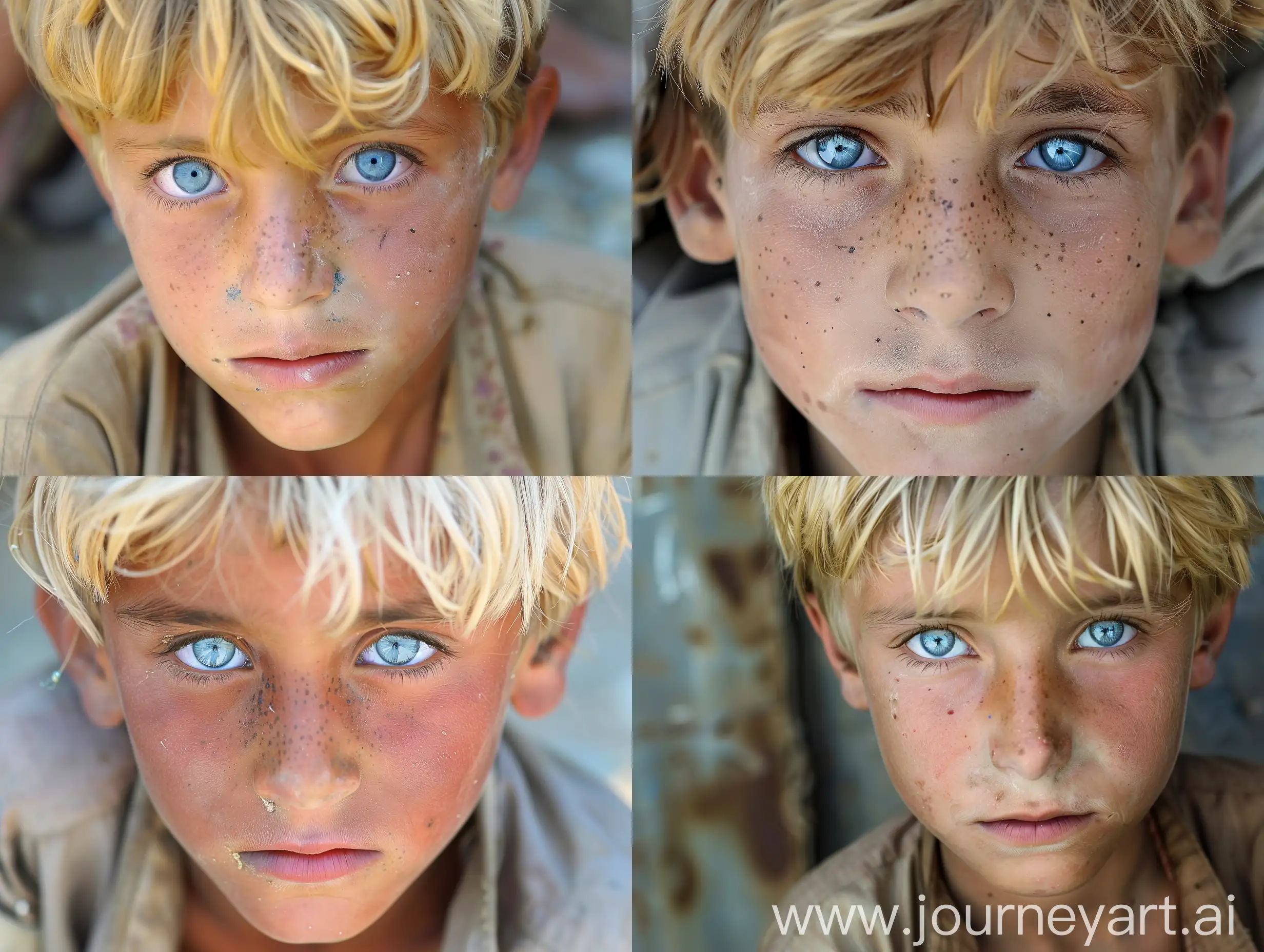 Beautiful blue eyes blond hair poor afgan teenage boy