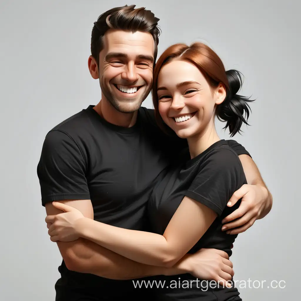 Happy-Couple-Embracing-in-Black-TShirts