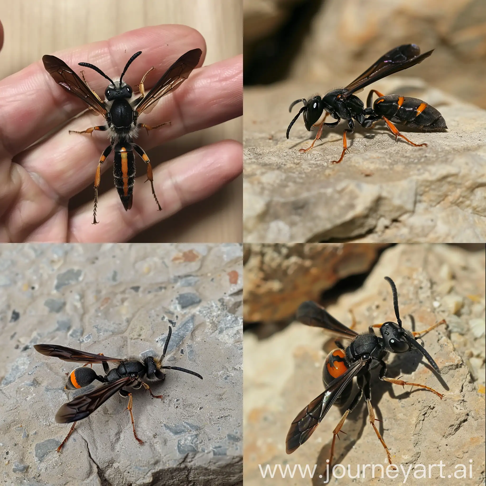 a little black wasp the size of a firefly with orange stripes down its size and black not-fucky wings