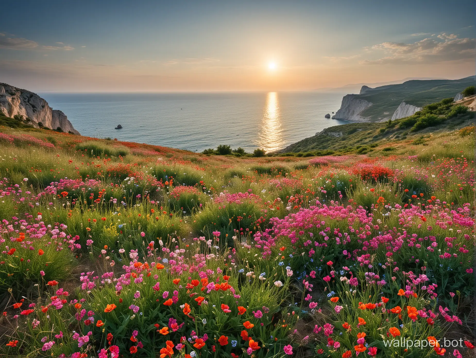 flower meadow, Crimea, sea, summer