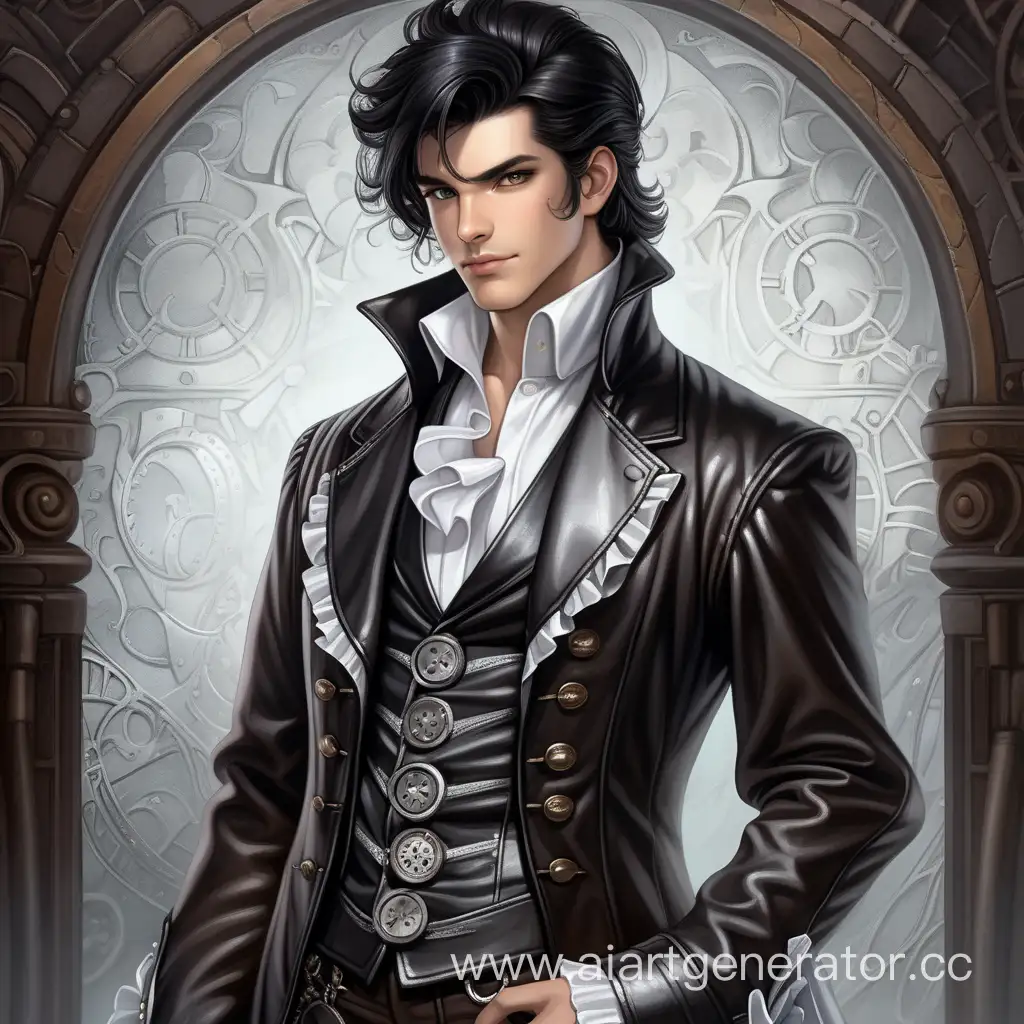 Stylish-Man-in-Steampunk-Attire-with-Leather-Tailcoat-and-Ruffles