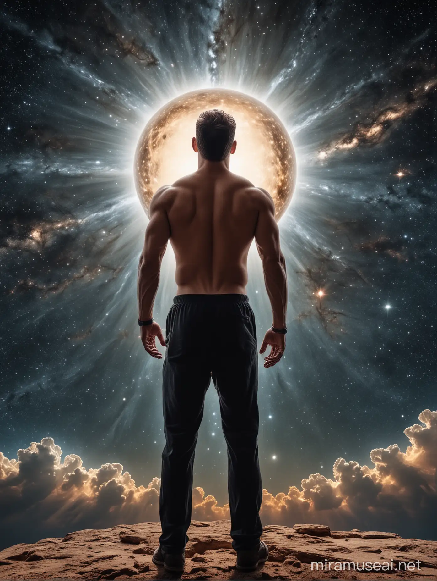 strong back Man  seeing totality of universe 